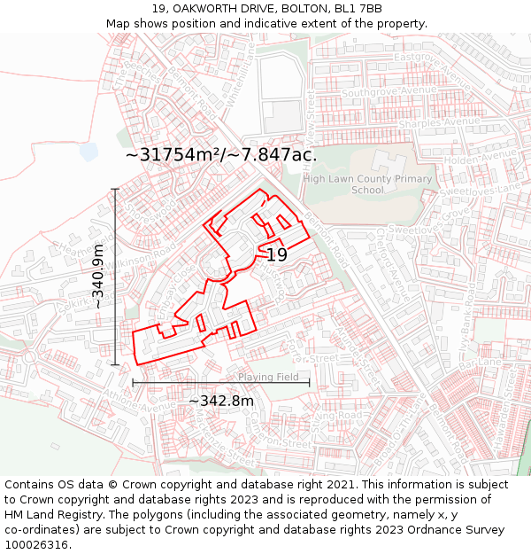 19, OAKWORTH DRIVE, BOLTON, BL1 7BB: Plot and title map