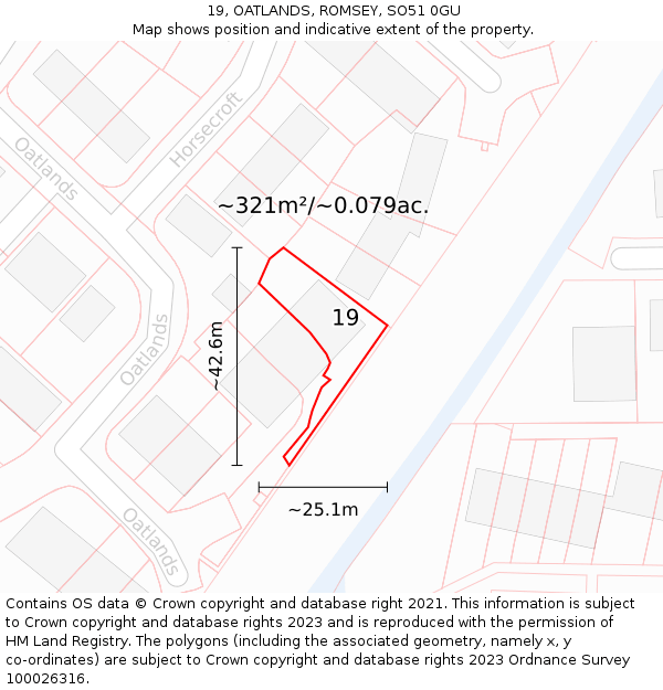 19, OATLANDS, ROMSEY, SO51 0GU: Plot and title map