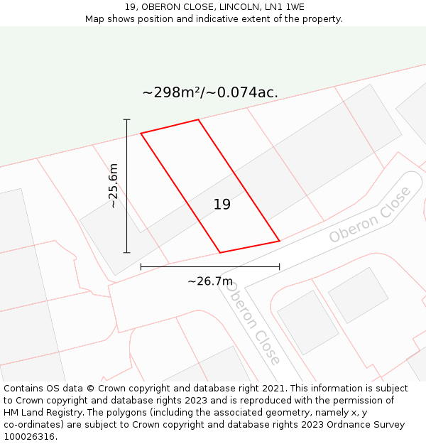 19, OBERON CLOSE, LINCOLN, LN1 1WE: Plot and title map