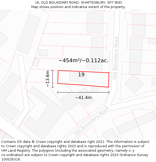 19, OLD BOUNDARY ROAD, SHAFTESBURY, SP7 8ND: Plot and title map