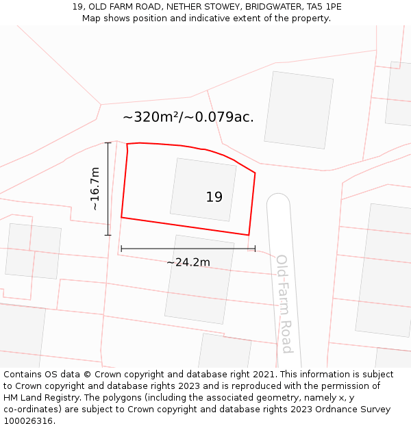 19, OLD FARM ROAD, NETHER STOWEY, BRIDGWATER, TA5 1PE: Plot and title map