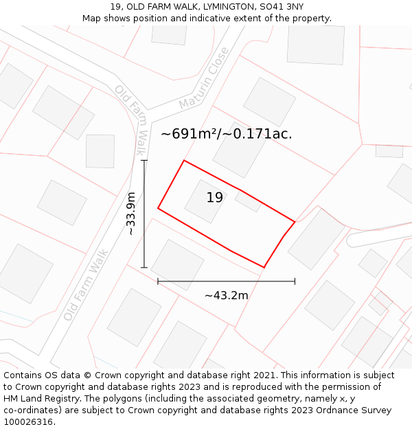 19, OLD FARM WALK, LYMINGTON, SO41 3NY: Plot and title map