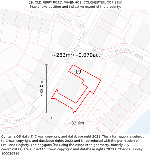 19, OLD FERRY ROAD, WIVENHOE, COLCHESTER, CO7 9SW: Plot and title map