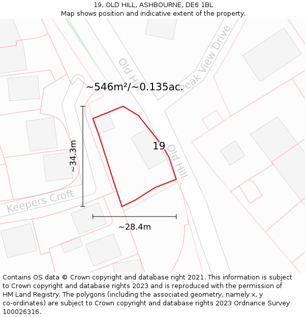 19, OLD HILL, ASHBOURNE, DE6 1BL: Plot and title map