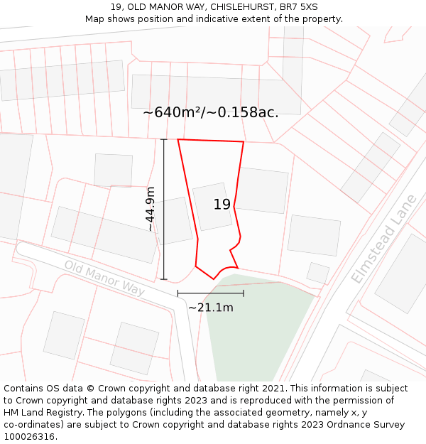 19, OLD MANOR WAY, CHISLEHURST, BR7 5XS: Plot and title map