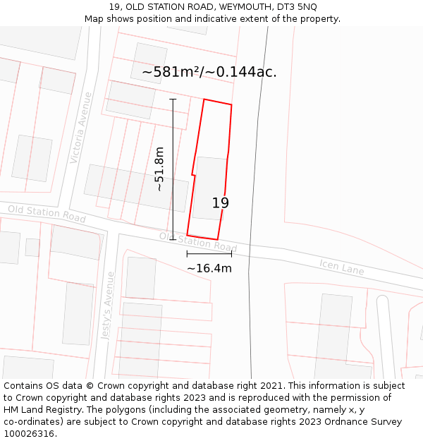 19, OLD STATION ROAD, WEYMOUTH, DT3 5NQ: Plot and title map