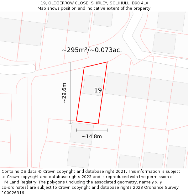 19, OLDBERROW CLOSE, SHIRLEY, SOLIHULL, B90 4LX: Plot and title map