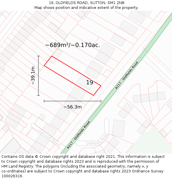 19, OLDFIELDS ROAD, SUTTON, SM1 2NB: Plot and title map