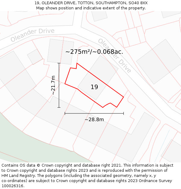 19, OLEANDER DRIVE, TOTTON, SOUTHAMPTON, SO40 8XX: Plot and title map