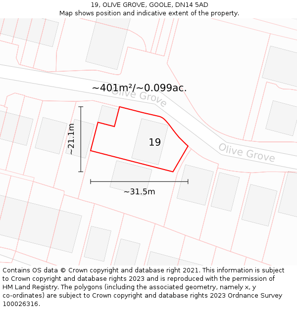 19, OLIVE GROVE, GOOLE, DN14 5AD: Plot and title map