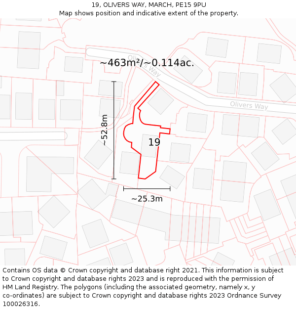 19, OLIVERS WAY, MARCH, PE15 9PU: Plot and title map