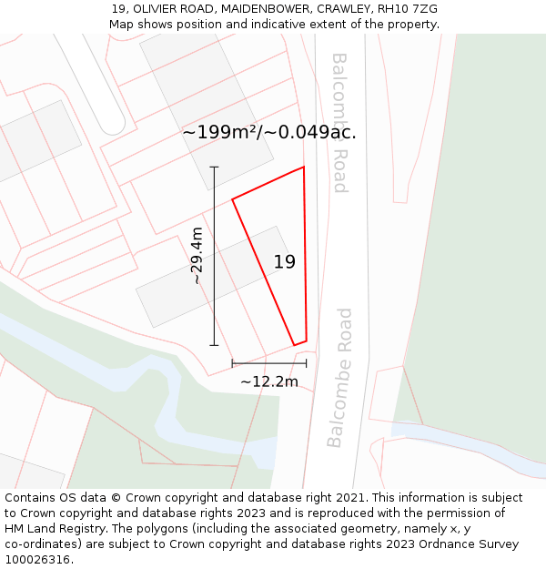 19, OLIVIER ROAD, MAIDENBOWER, CRAWLEY, RH10 7ZG: Plot and title map