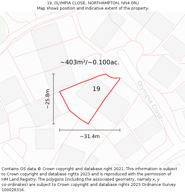 19, OLYMPIA CLOSE, NORTHAMPTON, NN4 0RU: Plot and title map