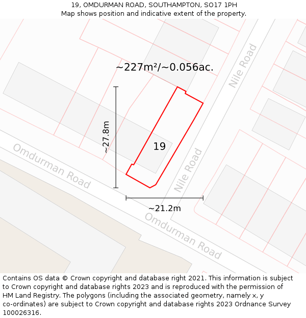 19, OMDURMAN ROAD, SOUTHAMPTON, SO17 1PH: Plot and title map