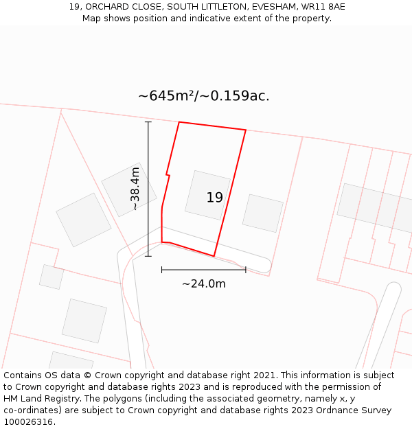 19, ORCHARD CLOSE, SOUTH LITTLETON, EVESHAM, WR11 8AE: Plot and title map