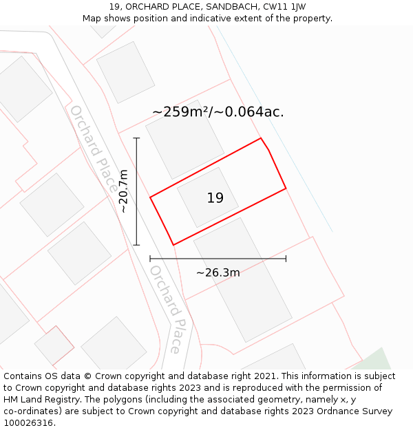 19, ORCHARD PLACE, SANDBACH, CW11 1JW: Plot and title map