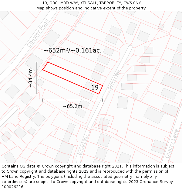 19, ORCHARD WAY, KELSALL, TARPORLEY, CW6 0NY: Plot and title map