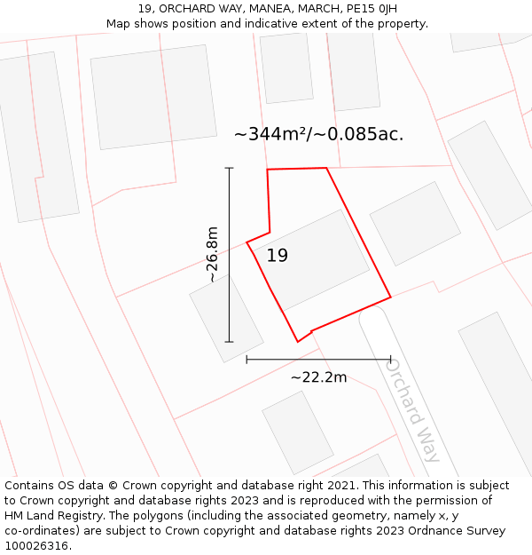 19, ORCHARD WAY, MANEA, MARCH, PE15 0JH: Plot and title map
