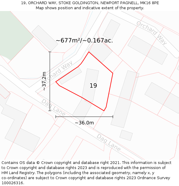 19, ORCHARD WAY, STOKE GOLDINGTON, NEWPORT PAGNELL, MK16 8PE: Plot and title map