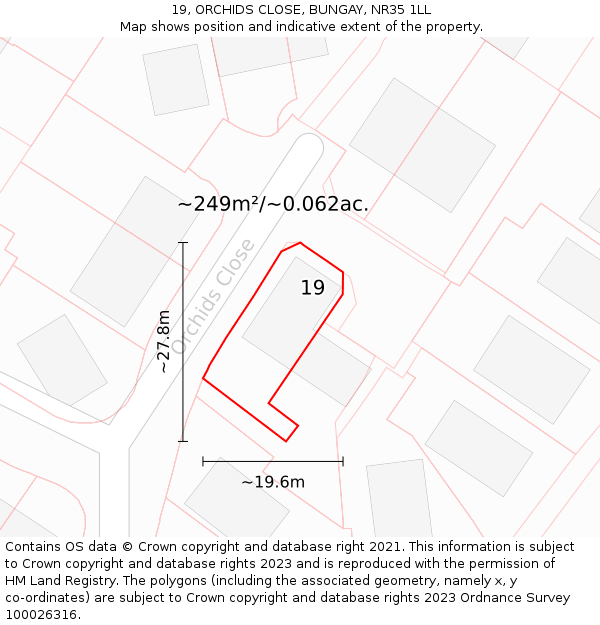 19, ORCHIDS CLOSE, BUNGAY, NR35 1LL: Plot and title map