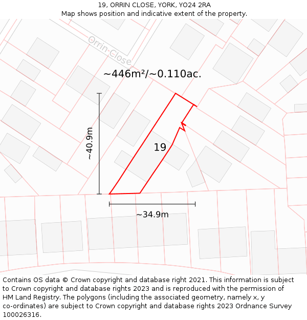 19, ORRIN CLOSE, YORK, YO24 2RA: Plot and title map