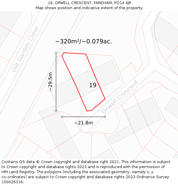 19, ORWELL CRESCENT, FAREHAM, PO14 4JR: Plot and title map