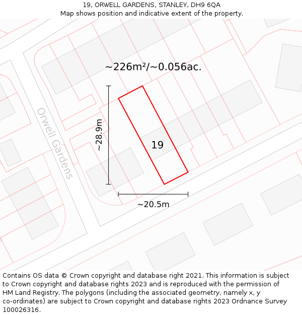 19, ORWELL GARDENS, STANLEY, DH9 6QA: Plot and title map