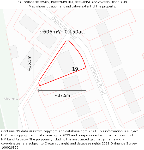 19, OSBORNE ROAD, TWEEDMOUTH, BERWICK-UPON-TWEED, TD15 2HS: Plot and title map