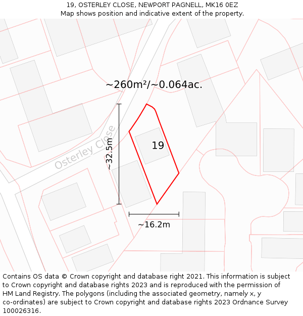 19, OSTERLEY CLOSE, NEWPORT PAGNELL, MK16 0EZ: Plot and title map