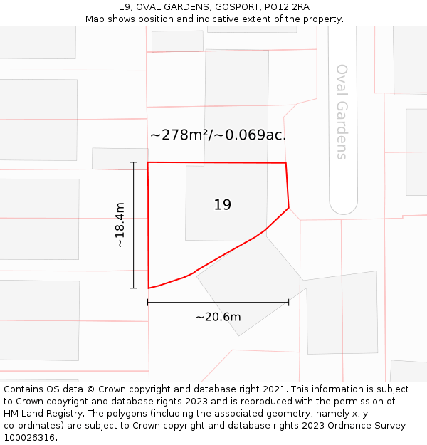 19, OVAL GARDENS, GOSPORT, PO12 2RA: Plot and title map