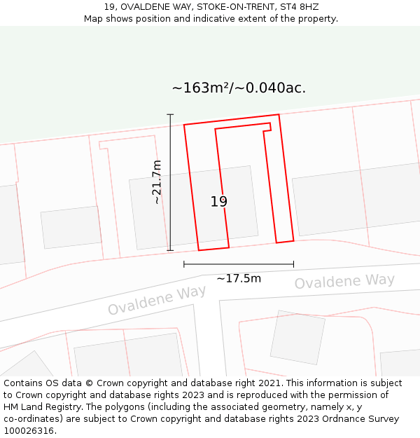 19, OVALDENE WAY, STOKE-ON-TRENT, ST4 8HZ: Plot and title map