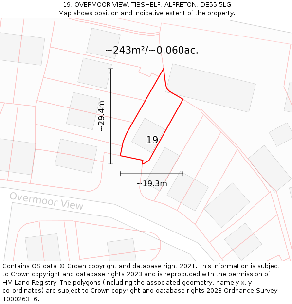 19, OVERMOOR VIEW, TIBSHELF, ALFRETON, DE55 5LG: Plot and title map