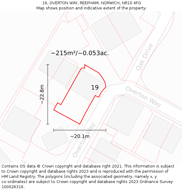 19, OVERTON WAY, REEPHAM, NORWICH, NR10 4FG: Plot and title map