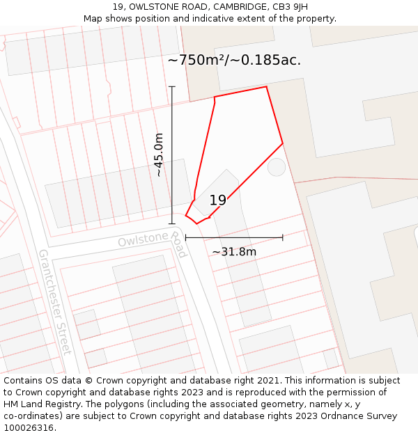 19, OWLSTONE ROAD, CAMBRIDGE, CB3 9JH: Plot and title map