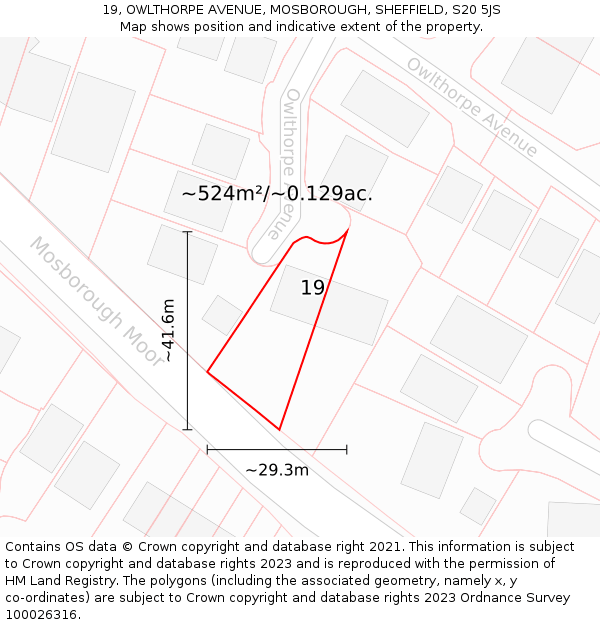 19, OWLTHORPE AVENUE, MOSBOROUGH, SHEFFIELD, S20 5JS: Plot and title map