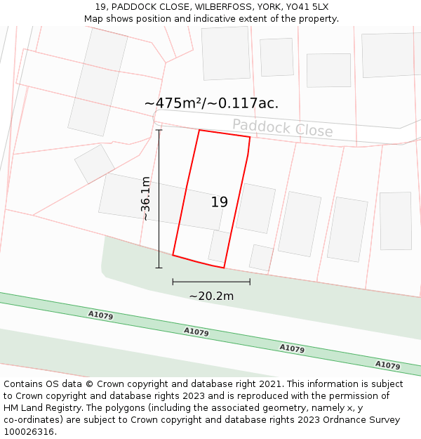 19, PADDOCK CLOSE, WILBERFOSS, YORK, YO41 5LX: Plot and title map