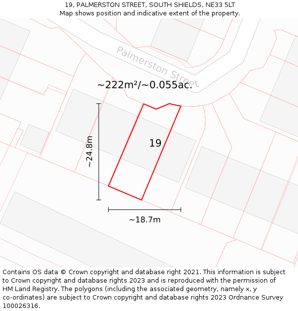 19, PALMERSTON STREET, SOUTH SHIELDS, NE33 5LT: Plot and title map