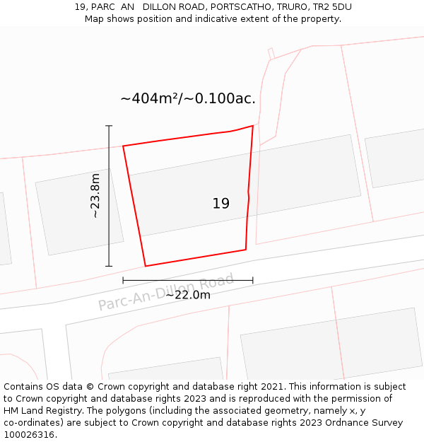 19, PARC  AN   DILLON ROAD, PORTSCATHO, TRURO, TR2 5DU: Plot and title map