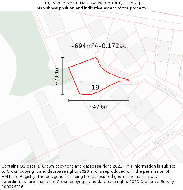 19, PARC Y NANT, NANTGARW, CARDIFF, CF15 7TJ: Plot and title map