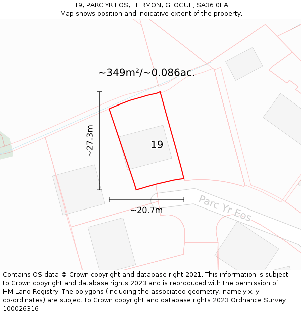 19, PARC YR EOS, HERMON, GLOGUE, SA36 0EA: Plot and title map