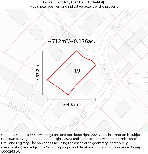 19, PARC YR YNN, LLANDYSUL, SA44 4JU: Plot and title map