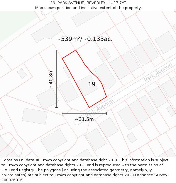 19, PARK AVENUE, BEVERLEY, HU17 7AT: Plot and title map