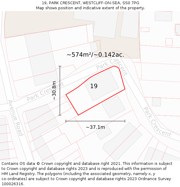 19, PARK CRESCENT, WESTCLIFF-ON-SEA, SS0 7PG: Plot and title map