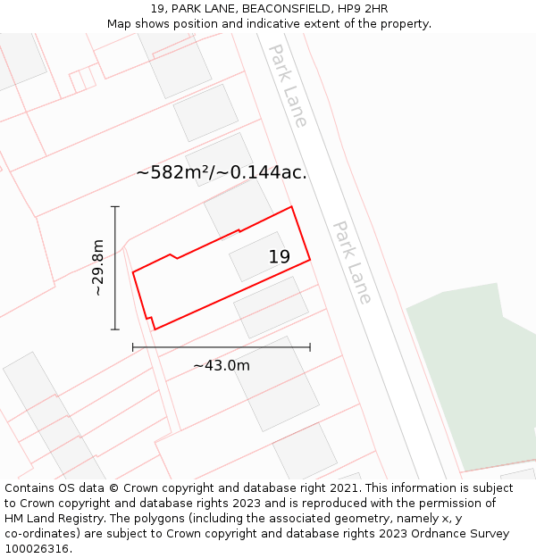 19, PARK LANE, BEACONSFIELD, HP9 2HR: Plot and title map