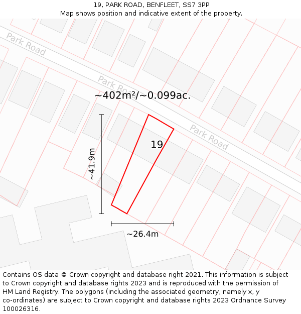 19, PARK ROAD, BENFLEET, SS7 3PP: Plot and title map