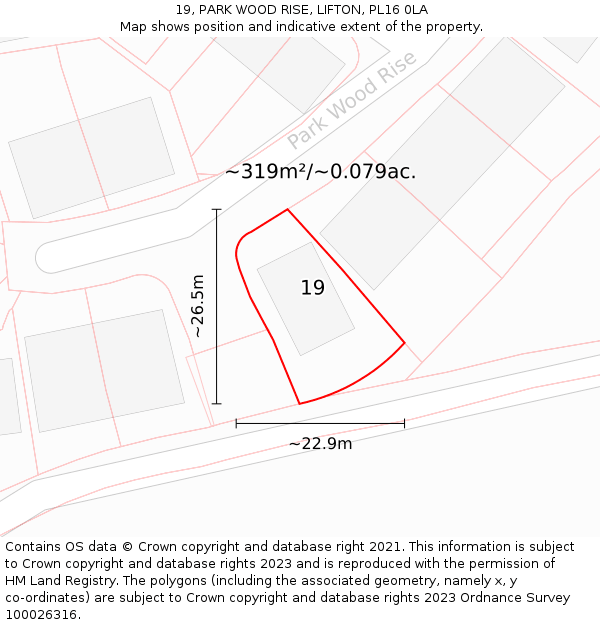 19, PARK WOOD RISE, LIFTON, PL16 0LA: Plot and title map