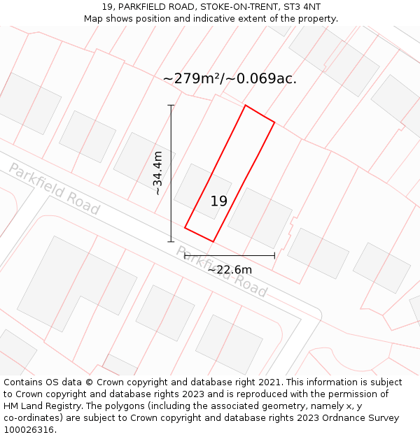 19, PARKFIELD ROAD, STOKE-ON-TRENT, ST3 4NT: Plot and title map