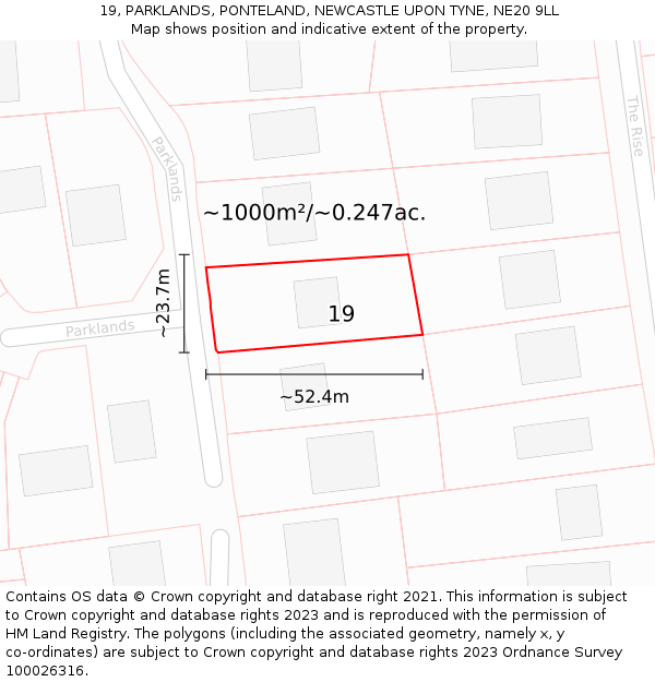 19, PARKLANDS, PONTELAND, NEWCASTLE UPON TYNE, NE20 9LL: Plot and title map