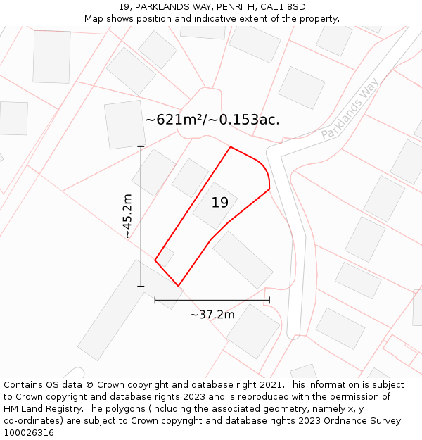 19, PARKLANDS WAY, PENRITH, CA11 8SD: Plot and title map