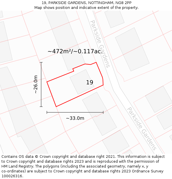 19, PARKSIDE GARDENS, NOTTINGHAM, NG8 2PP: Plot and title map